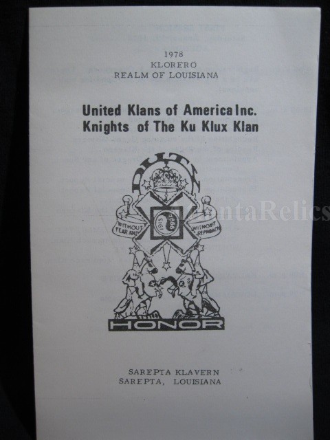 1978 KKK Klorero Program from the UKA - Louisana