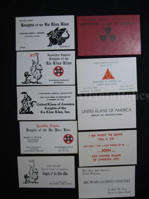 Ku Klux Klan / KKK Calling/Business Cards (10)