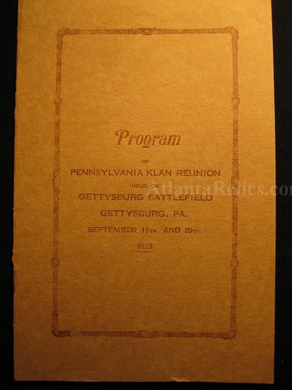 1925 KKK / Gettysburg Klan Reunion Program