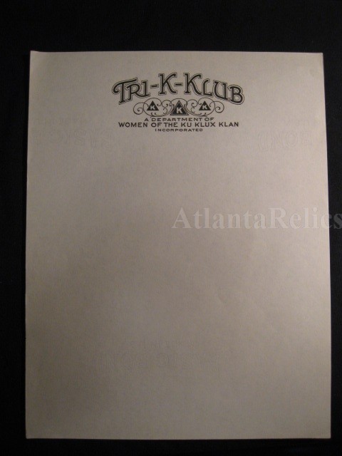 1920's KKK - Ku Klux Klan - WKKK - Tri-K Klub Stationary